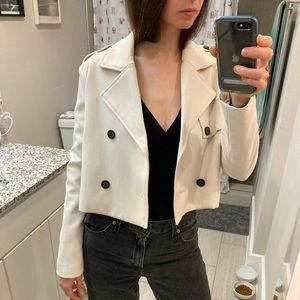 Anthropologie White Cropped Trench Coat Blazer